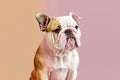 Colorful bulldog portrait in pastel colors. Generative AI