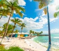 Colorful bungalows in Bas du Fort beach in Guadeloupe Royalty Free Stock Photo