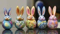 Colorful Bunnies With Whimsical Patterns. Easter Decorations And Festive Spring Decor Royalty Free Stock Photo