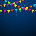 Colorful bunting flags with confetti