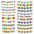 Colorful bunting flags and garlands. Birthday party vector decoration Royalty Free Stock Photo