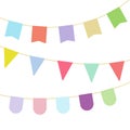 Colorful buntings garland. Different shapes. Vector illustration, flat design