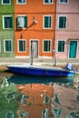 Colorful Burano Italy canal reflections Royalty Free Stock Photo