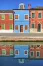 Colorful Burano Italy canal reflections Royalty Free Stock Photo