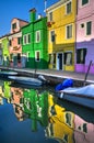 Colorful Burano Italy canal reflections Royalty Free Stock Photo