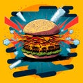 Colorful burger in thiel pop art Royalty Free Stock Photo