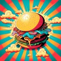 Colorful burger in thiel pop art Royalty Free Stock Photo