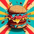 Colorful burger in thiel pop art Royalty Free Stock Photo