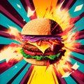 Colorful burger in thiel pop art Royalty Free Stock Photo