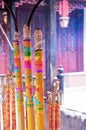 Colorful burning incense sticks at White Cloud taoist temple Royalty Free Stock Photo