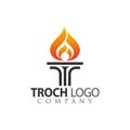 Colorful Burning Torch Fire Flame with Pillar column logo design vector
