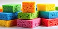 A Colorful Burst of Cleaning Power A Vibrant Stack of Cleaning Sponges Ready for Any Task Royalty Free Stock Photo