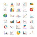 Colorful business graphs and charts icons. Financial chart. infographics icons. Isolated vector icon set Royalty Free Stock Photo