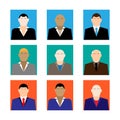 Colorful business Male Faces Icons Set in Trendy Flat Style