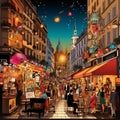 Colorful and Bustling Street in Vienna with Vibrant Nightlife