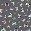 Colorful butterflies on grey repeat seamless vector background pattern design Royalty Free Stock Photo