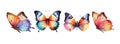 Colorful butterflies watercolor isolated on white background. Pink, green, brown, yellow butterfly. Spring animal vector Royalty Free Stock Photo