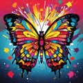 Colorful Butterfly On Abstract Background: Pop Art Inspired Royalty Free Stock Photo