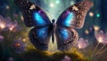 colorful butterfly in dark night forest with bokeh Royalty Free Stock Photo