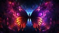 Colorful butterfly on a dark surreal background. AI-generated.