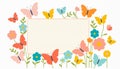 colorful butterfly and flower frame border with blank rectangular space on white Royalty Free Stock Photo