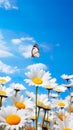 colorful butterfly gracefully flying over a garden adorned with vibrant and multicolored flowers.