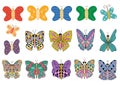 Colorful butterfly set. Funny insects isolated elements. Butterflies collection