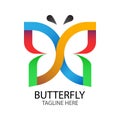 Colorful butterfly shaped logo, forming an infinite symbol and the shape of the letters D and B