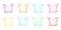 Colorful butterfly shapes in holographic blurry style. Set of trendy y2k stickers with gradient aura effect isolated on