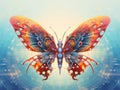 A colorful butterfly sitting on top of a blue background. Generative AI image. Royalty Free Stock Photo
