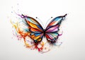 A colorful butterfly unfolding its wings on a whimsical white backdrop. Generative Ai