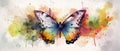 A colorful butterfly with a watercolor garden background