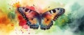 A colorful butterfly with a watercolor garden background