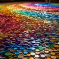 Colorful Buttons Arranged in a Rainbow Swirl Pattern
