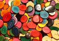 colorful buttons madewith palm seeds dried and cut for sales in