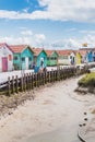 Colorful cabins on the port of the ChÃÂ¢teau d`OlÃÂ©ron