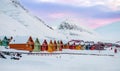 Colorful cabins in snowy Longyearbyen