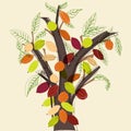 Colorful cacao tree illustration in a stylized modern style.