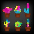 Colorful cactuses in a pots set. Colorful concept vector illustration