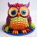 Colorful Owl Cake With Berries And Fruit - Zbrush Inspired