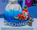 Colorful cake of with olympic mascots make of chocolate