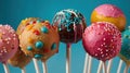 Colorful Cake Pops Assortment on Blue Background, Sweet Treats for Celebrations and Parties Royalty Free Stock Photo