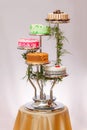 Colorful cakes on multi-storey stage Royalty Free Stock Photo