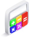 Colorful calculator featuring symbols for addition, subtraction, multiplication, division, percentage, and equals