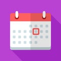 Colorful calendar icon in modern flat style with long shadow. Vector