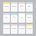 Pastel patterned calendar 2019 vector set