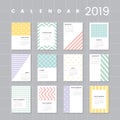 Pastel patterned calendar 2019 vector set