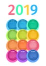 Colorful 2019 calendar from multicolored circles