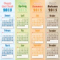 Colorful 2015 Calendar on seasons Royalty Free Stock Photo