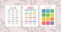 Colorful calendar 2023 set. Vector template collection. January, February, March, April, May, June, July, August Royalty Free Stock Photo